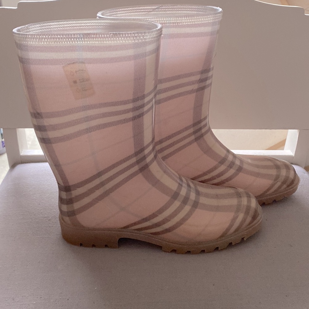 Burberry Pink Plaid Rain Boots - Picture 2 of 6